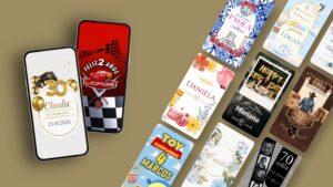 Invitación de cumpleaños virtual con diseño temático en celular