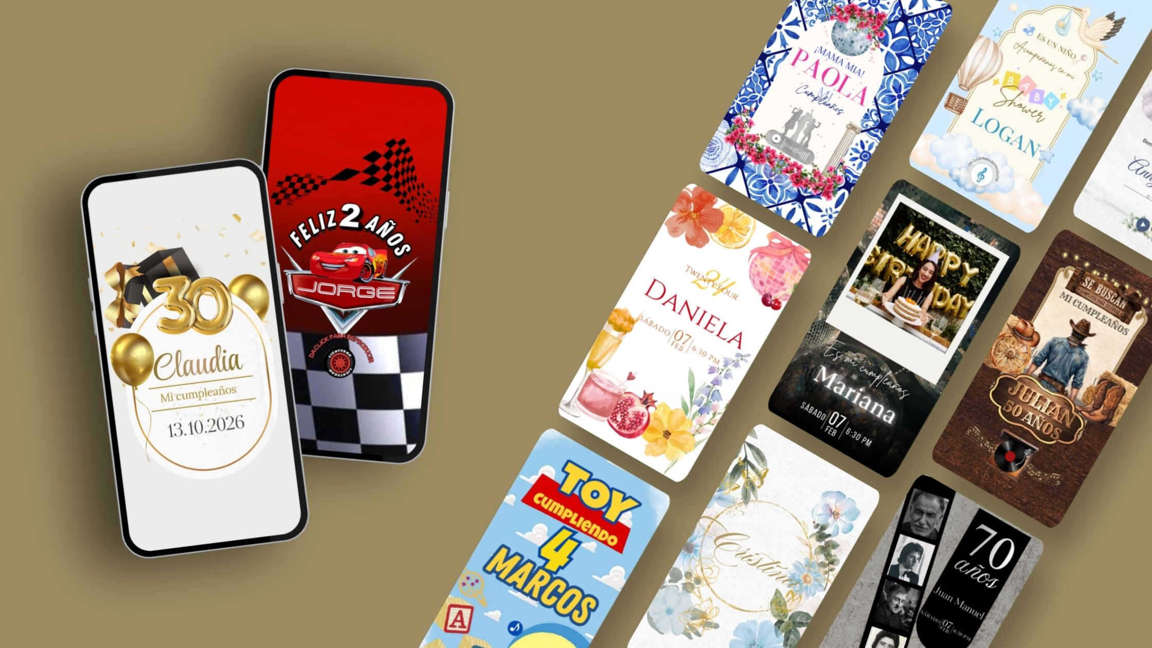 Invitación de cumpleaños virtual con diseño temático en celular