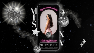 Invitación de XV años disco en negro, rosa y plateado